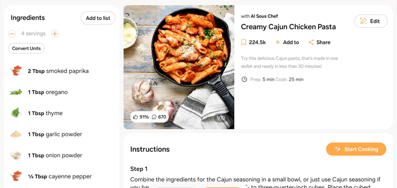 Capture d ecran de Samsung Food